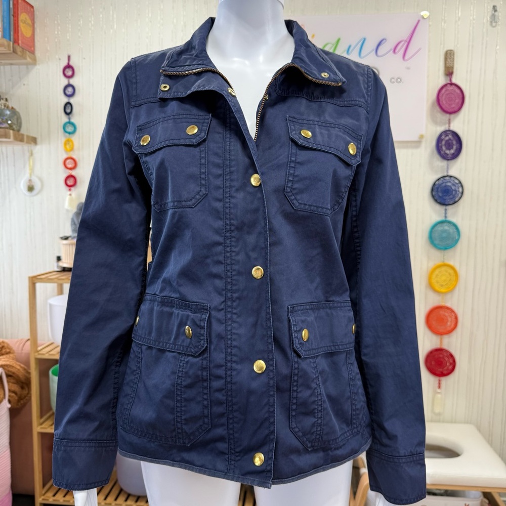 J. Crew Navy Utility Jacket with Gold Buttons